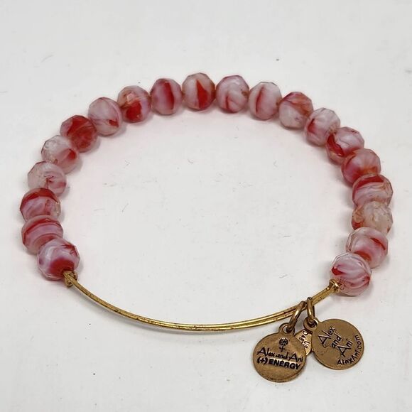 ALEX and ANI Red and White Swirl Beaded Bracelet - Picture 1 of 5